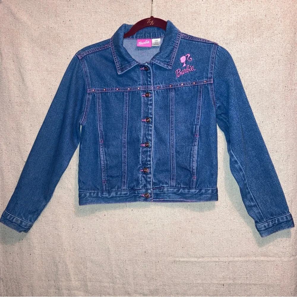 Vintage Girl’s Y2K Barbie denim jean jacket Embroidered Rhinestones 10-12 New